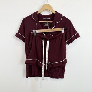Birdy Grey Pajama Set Women's XS Burgundy Button Up Bamboo Soft Cozy Shorts